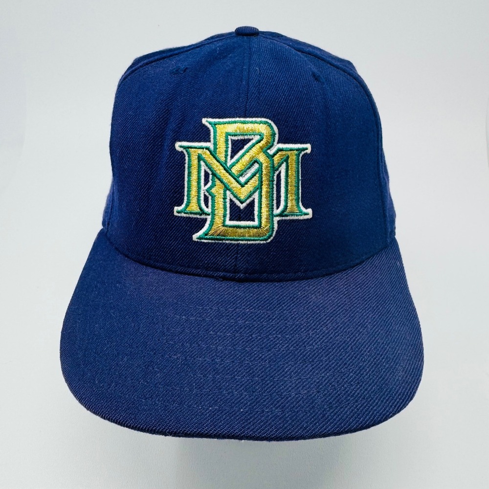 VTG Milwaukee Brewers Hat 7 3/8 NewEra 5950 Baseball Blue‎ MLB Diamond US Made